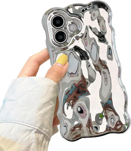 Miniatura 34 de XIZYO Funda para iPhone 13 de 6.1 pulgadas, bonito patrón de ondas, estético, 3D, rizado, ondulado, chapado en purpurina, para mujeres y niñas, Azul