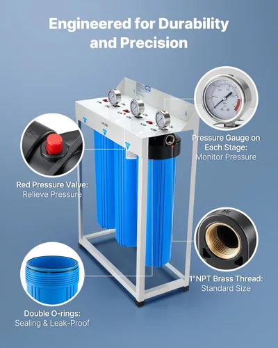 Miniatura 5 de VEVOR Sistema de filtro de agua para toda la casa, 3 etapas, sedimento, KDF, CTO Filtro purificador de agua para el hogar de 4.5 x 20 pulgadas que