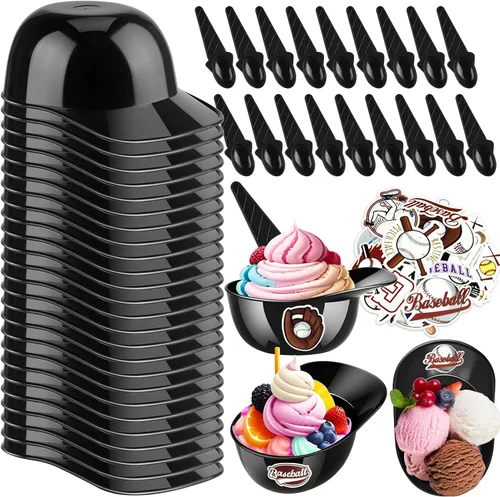 Miniatura 12 de MEEZY Juego de 16 cuencos de helado con diseño de casco de béisbol con 8 mini tazas de postre y 8 cucharas, 8 onzas. Cuencos reutilizables