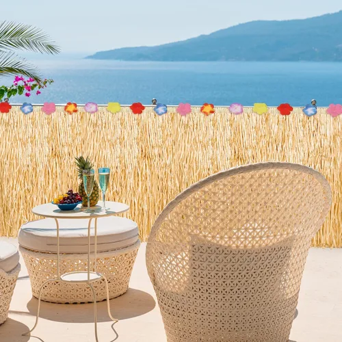 Miniatura 7 de 3 paquetes de faldas de mesa hawaianas de hierba Luau de 108 x 30 pulgadas, hibisco tropical Luau, decoraciones de fiesta, faldas de mesa hawaianas