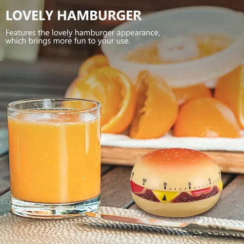 Miniatura 8 de Cabilock Temporizador mecánico de cocina, en forma de hamburguesa de 60 minutos, recordatorio de huevo giratorio de viento de cuenta regresiva