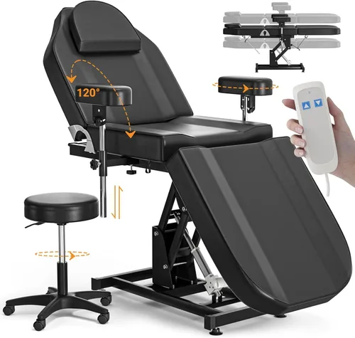 Miniatura 15 de Camas de spa eléctricas, sillas faciales para esteticista, silla de tatuaje, cama con reposabrazos ajustables y spa de altura para belleza