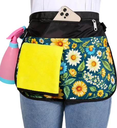 Miniatura 9 de Bafelia Delantal Organizador de Limpieza de Tamaño Pequeño para Mujeres con 5 Bolsillos, Suministros de Limpieza Profesionales Impermeables