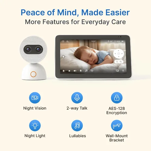 Miniatura 6 de Simsky Monitor de bebé de pantalla dividida de 7 pulgadas con 2 cámaras, cámaras duales de 4MP con zoom 6X y zoom panorámico, WiFi y sin WiFi