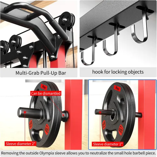Miniatura 4 de Rack Multiusos para Sentadillas, Conjunto de Rack de Pesas Smith Machine con Sistema de Crossover de Cables, Racks de Potencia para Gimnasio en L06