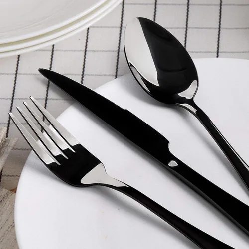 Miniatura 5 de E-far Juego de cubiertos de acero inoxidable negro de 20 piezas, incluye cuchillo, cuchara, tenedor, pulido espejo, apto para lavavajillas, servicio