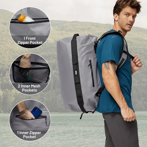 Miniatura 3 de MIER Bolsa de Lona Grande Impermeable con Parte Superior Enrollable, Mochila Seca, Bolsas de Lona para Kayak, Rafting, Navegación, Natación, Gris