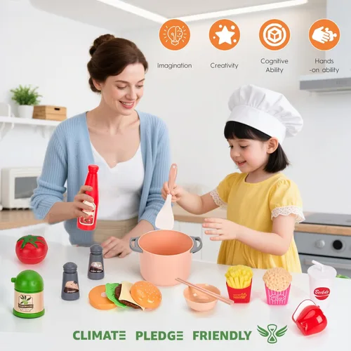 Miniatura 8 de Funpynani - Juego de cocina de 130 piezas para niños pequeños, juego de ollas y sartenes de juguete, utensilios de cocina, alimentos diarios, Rosa