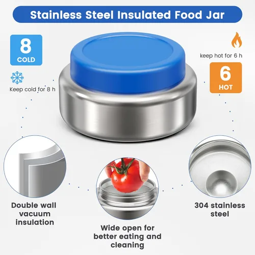 Miniatura 2 de Caja Bento de acero inoxidable para niños y adultos con termo de sopa de 7 onzas, tapa transparente, 3 compartimentos, lonchera Bento de metal