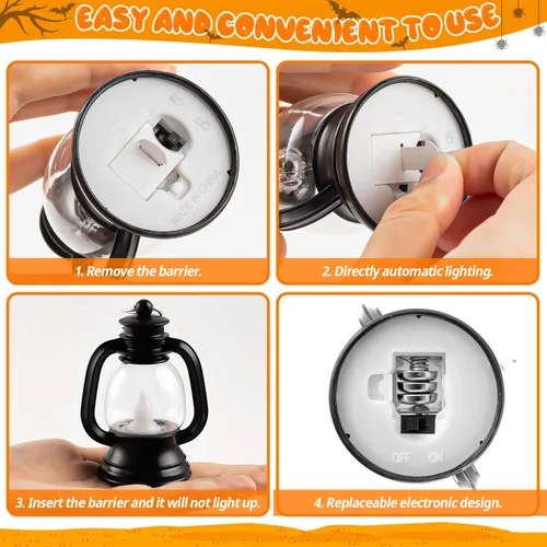 Miniatura 7 de 12 mini linternas de Halloween, centros de mesa para mesas con vela de simulación LED, linterna colgante pequeña de 4 pulgadas, faroles decorativos