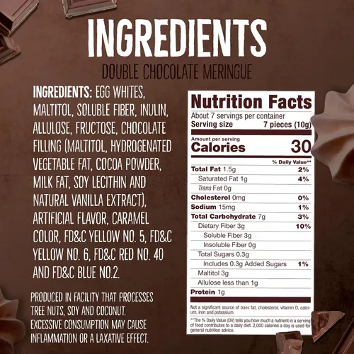Miniatura 2 de DON'TWORRY Galletas de merengue sin gluten, paquete de 4 Solo 4 calorías por pieza rellenas de chocolate, aptas para dieta cetogénica Bocadillos