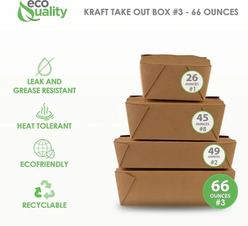 Miniatura 3 de EcoQuality (400) - Contenedores de comida para llevar de 66 onzas, cajas de papel kraft marrón para llevar al microondas, resistentes a fugas