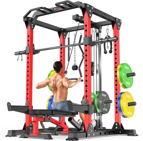 Miniatura 12 de Rack Multiusos para Sentadillas, Conjunto de Rack de Pesas Smith Machine con Sistema de Crossover de Cables, Racks de Potencia para Gimnasio en L04