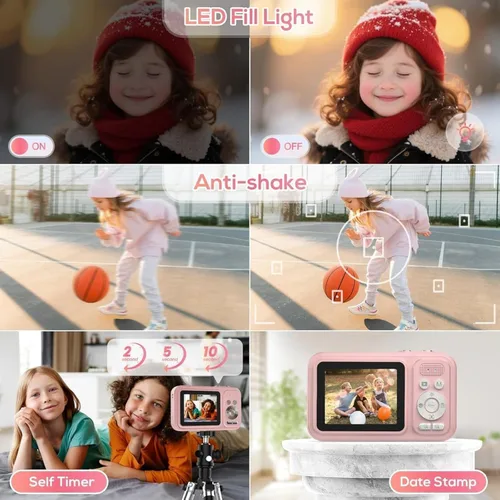 Miniatura 6 de Cámara digital para niños, cámaras digitales de 48 MP FHD 1080P para apuntar y disparar con zoom de 16X, cámaras portátiles compactas