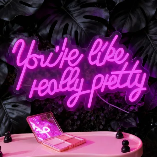 Miniatura 7 de Letrero de neón con texto en inglés "You're Like Really Pretty Neon", luz de neón LED rosa con atenuador y alimentación USB, decoración de pared