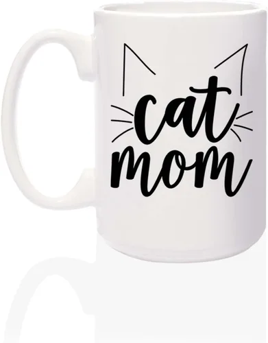 Canopy Street Taza de cerámica blanca de 15 onzas con temática de gato para mamá, adorable diseño de orejas de bigote de gato, taza de café para