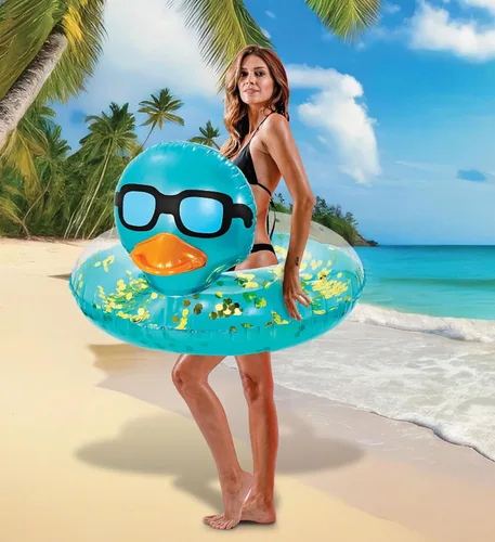 Miniatura 6 de POZA Flotador inflable de pato para piscina: vinilo resistente a los rayos UV, confeti de pato para piscina, flotador de piscina de animales, anillo