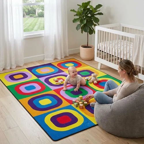 Miniatura 3 de Alfombra para niños, alfombras para el aula, alfombra de juegos – Alfombra infantil de 5 x 7 pies con parte trasera de goma, alfombra colorida