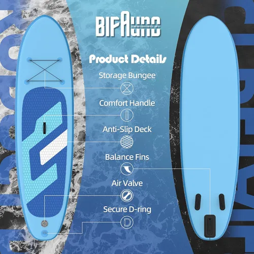 Miniatura 4 de Bifanuo Tabla de Paddle Inflable con Accesorios SUP y Mochila. Tablas de Paddle para Adultos. Cubierta Antideslizante, Postura Ancha, Aleta