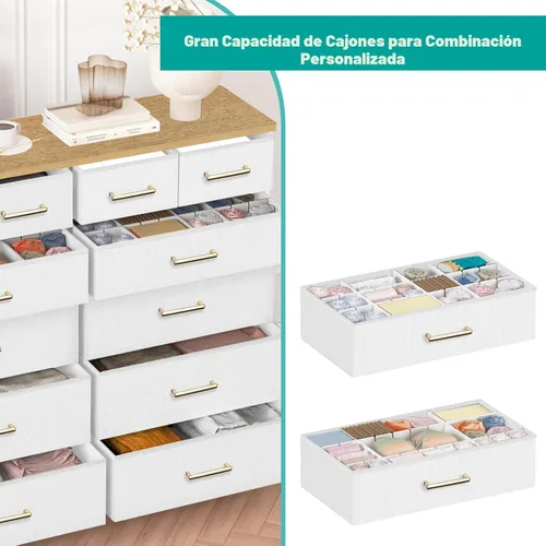 Miniatura 4 de VASICAR Cómoda blanca para dormitorio con 12 cajones profundos, cómoda ancha, soporte de TV de 55 pulgadas con parte superior de madera retro, Top