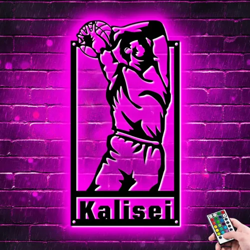 Miniatura 13 de Letrero de metal personalizado para jugador de baloncesto con luz LED, nombre y número personalizados, arte de pared de baloncesto, decoración