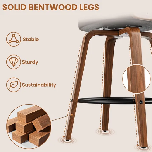 Miniatura 5 de YaFiti Taburetes de bar, taburetes de bar de 26 pulgadas de altura de mostrador con patas de madera curvada, taburetes giratorios con respaldo