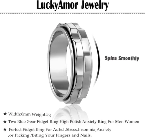 Miniatura 2 de Anillos para la ansiedad para mujeres, anillo giratorio de acero inoxidable, dos engranajes, anillo de ansiedad de alto pulido para mujeres