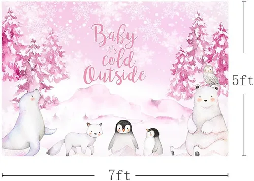 Miniatura 3 de MEHOFOND Telón de fondo de invierno de 7 x 5 pies para baby shower, fondo exterior con acuarela azul, animales árticos, pingüino, baby shower