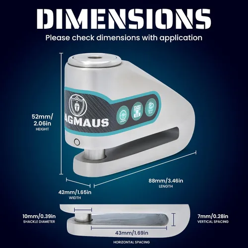 Miniatura 2 de Magmaus® MBL05 [Nunca se oxida] Bloqueo de freno de disco - [Alta seguridad] [Acero inoxidable 304] - Resistente a la intemperie - Cable