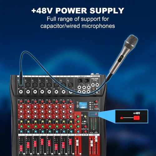 Miniatura 5 de Mezclador de audio de 8 canales, mesa mezcladora de música profesional, consola de mezcla de DJ con Bluetooth, reproductor USB/MP3, reverberación