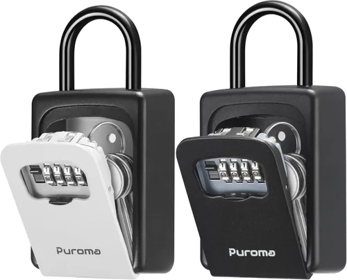 Miniatura 11 de Puroma Caja de Seguridad, Caja de Seguridad Grande con Llave, Código de Combinación Reiniciable, Caja de Seguridad Portátil para Montaje en Pared