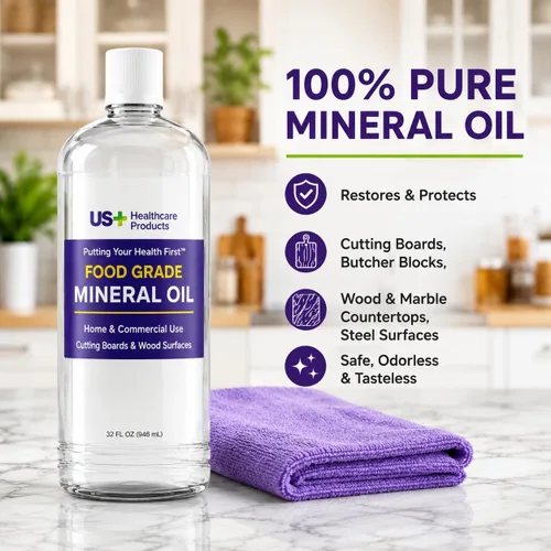 Miniatura 7 de US+ Aceite mineral 100% puro de 32 onzas, aceite para tablas de cortar, grado alimenticio, USP, restaura y protege tablas de cortar, bloques