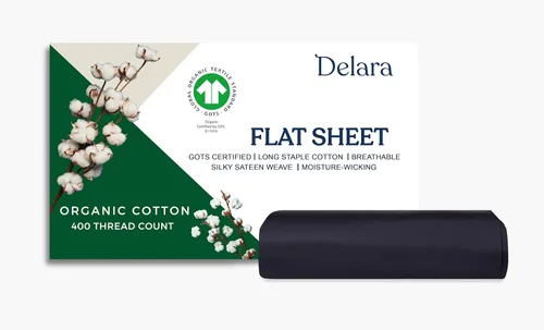 GOTS Certified 100% Organic Cotton Flat Sheet, 400TC Long Staple Cotton, Ultra Soft, Silky, Moisture-Wicking, Smooth & Breathable, Best Sheets for