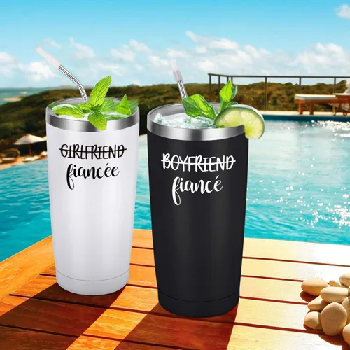 Miniatura 6 de Regalos de compromiso para parejas, juego de vasos de viaje para novio y novia, ideas de aniversario de compromiso para parejas, prometidos