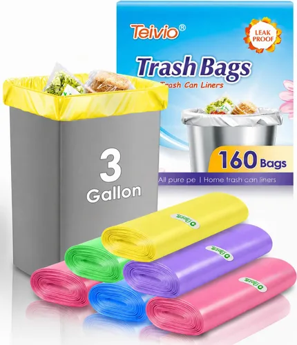Bolsas de basura pequeñas de 3 galones 120 unidades Bolsas de basura fuertes y coloridas, bolsas de basura pequeñas, forros para botes de basura