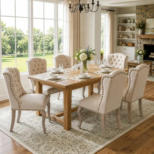 Juego de 6 sillas de comedor de lino, sillas de comedor de granja con respaldo copetudo, sillas de cocina Parsons francesas tapizadas, sillas de
