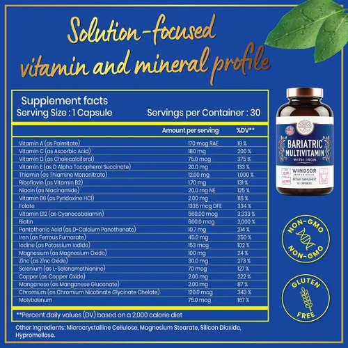 Miniatura 5 de Bariatric Multivitamínico con hierro, 45 mg de hierro una vez al día, 21 vitaminas esenciales, vitaminas bariátricas fáciles de tragar para mujeres