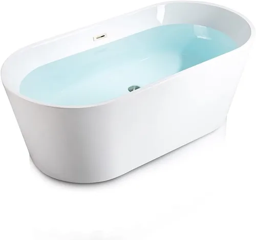 Miniatura 15 de WOODBRIDGE Bañera de acrílico independiente de 67 pulgadas, bañera de remojo contemporánea, acrílico blanco (desagüe/desbordamiento negro mate), B/M