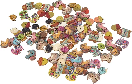 Miniatura 2 de Botones lindos para manualidades, madera sintética, 1.2 in de largo para ropa (animales 100 unidades)
