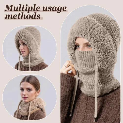 Miniatura 4 de Gorro 3 en 1 con bufanda y máscara, pasamontañas de invierno 2026, sombreros de punto, bufanda con capucha, máscaras de esquí