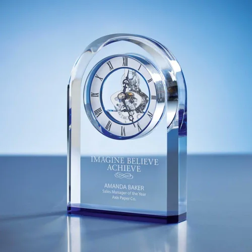 Miniatura 4 de Baudville Reloj de esqueleto arqueado con acento azul, grabado personalizado de hasta tres líneas y selección de versos preescritos Arqueado azul