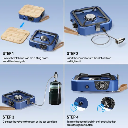 Miniatura 6 de Estufa de camping de propano inoxidable 304 de 2 quemadores con plancha, estufas portátiles de propano con 24000BTU, compatible con sartén