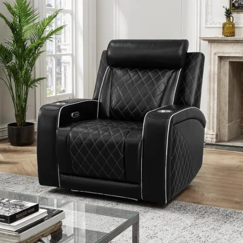 Miniatura 17 de Juego de sillones reclinables eléctricos con luces LED, juego reclinable de cuero acolchado con aire con puerto USB/almacenamiento/portavasos/luz