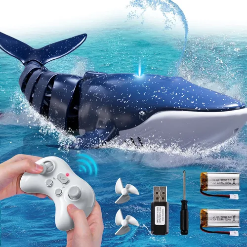 Miniatura 8 de Juguetes de tiburón a control remoto para niños, escala 1:18 de alta simulación para piscina, juguetes de barco de peces RC eléctricos de 2.4Ghz