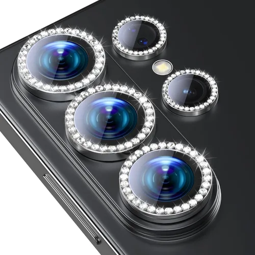 Miniatura 34 de Bling - Protector de lente de cámara para Samsung Galaxy S22 Ultra solamente, cubierta de anillo de lente de ajuste completo con película de Negro