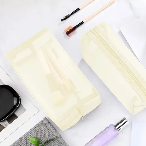 Miniatura 5 de 6 bolsas de maquillaje de malla, bolsa de cosméticos de malla, portátil, organizador de viaje, bolsa con cremallera, bolsas de maquillaje