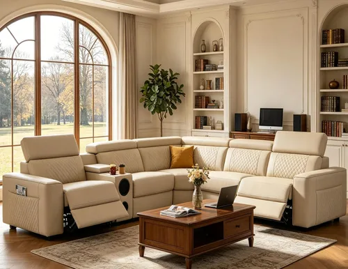Miniatura 26 de Juego de sofá modular reclinable eléctrico con LED, juegos de muebles de sala de estar, sofá reclinable de cuero para sala de estar/cine en casa