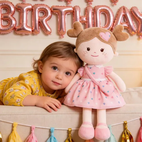 Miniatura 2 de Onetoo First Baby Dolls - Muñeco de trapo de felpa suave para niñas, para dormir, para acurrucarse, con vestido rosa, 14 pulgadas Rosa Amor