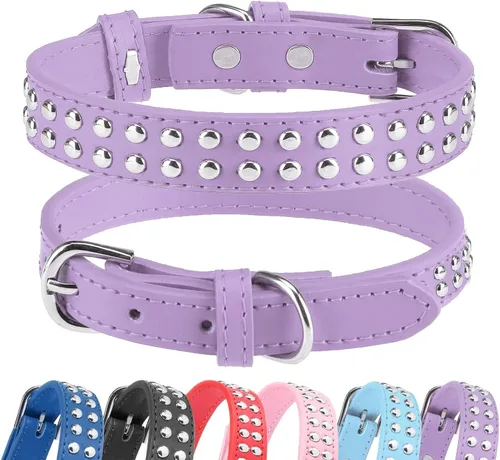 Miniatura 13 de BINGPET Collar de cuero ajustable para perro, collar duradero con tachuelas, con hebilla de metal y anillo en D para perros pequeños, medianos