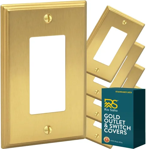 Miniatura 28 de Rio Salto BRASS - Placa de pared moderna de metal dorado para interruptor de luz o cubierta de enchufe, placa de pared para receptáculo individual